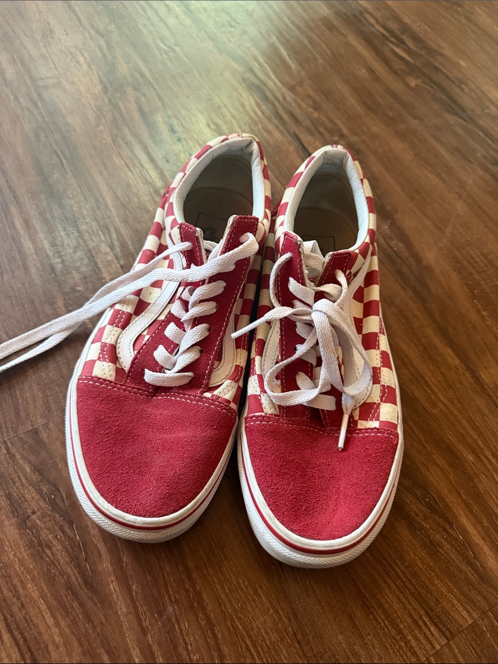Vans Red and White Checkerboard Lace-Up Sneakers